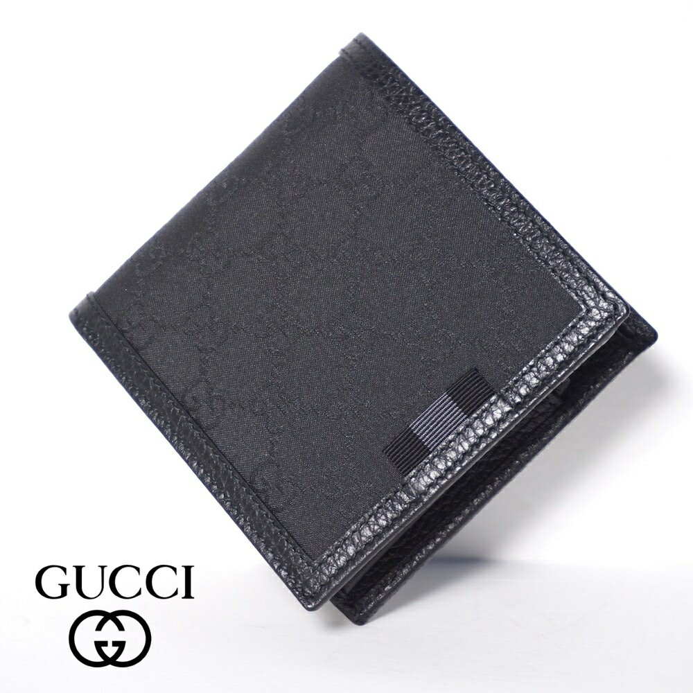 GUCCI グッチ メンズ 二つ折り 財布 ブラック 150413 G1XWN 8615【純正紙袋リボン選択可】GGナイロン+レザー 小銭入れ付き GG柄 正規アウトレット品 ギフト プレゼントに 本物保証!!