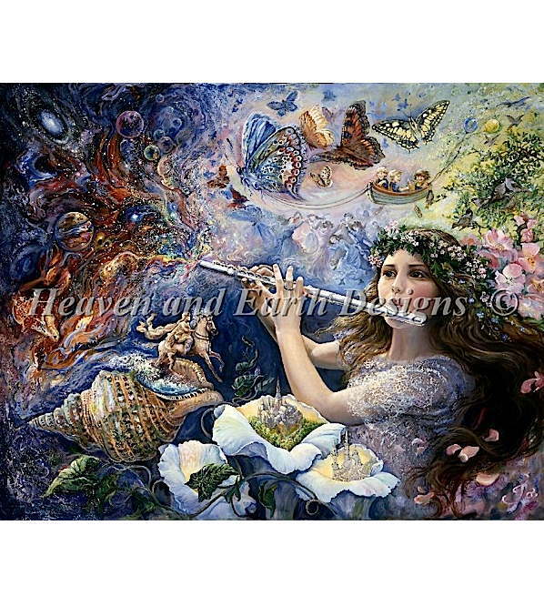 Josephine Wall クロスステッチ刺しゅうチャート HAED 図案 【Supersized Enchanted Flute Max Colors】 Heaven And Earth Designs 難しい 上級者 フルート 音色 風景