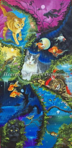 Heaven And Earth Designs クロスステッチ刺繍図案 HAED 輸入 上級者 Sue Clyne 猫の夢 Cat Dreaming 全面刺し