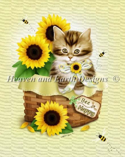 Heaven And Earth Designs クロスステッチ刺繍図案 HAED 輸入 上級者 Melissa Dawn ハチと猫 Bee Happy 全面刺し