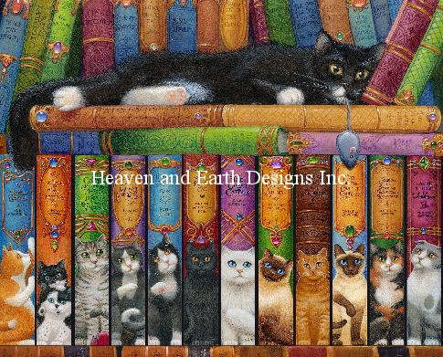 Heaven And Earth Designs クロスステッチ刺繍図案 HAED 輸入 上級者 Randal Spangler 猫の本棚 全面刺し