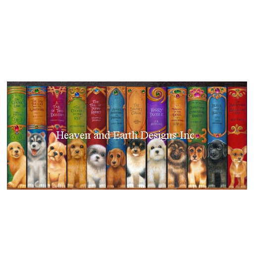 HAED クロスステッチ刺繍図案 Heaven And Earth Designs 輸入 上級者 Randal Spangler 犬の本棚 Dog Bookshelf 全面刺し