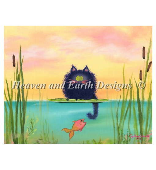 Heaven And Earth Designs クロスステッチ刺繍図案 HAED 輸入 上級者 Cynthia Schmidt 釣りをする猫 Cat Fishing 全面刺し