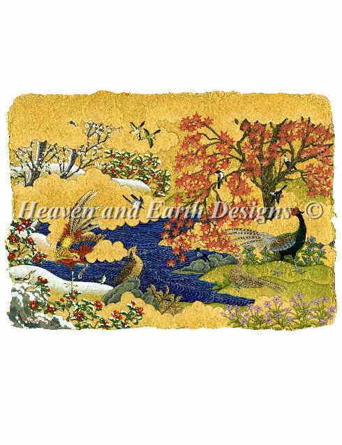 Jun Sato クロスステッチ刺しゅうチャート HAED 図案 【Supersized The Birds and Flowers of The Four Seasons Max Colors】 Heaven And Earth Designs 難しい 輸入 上級者様向け 1