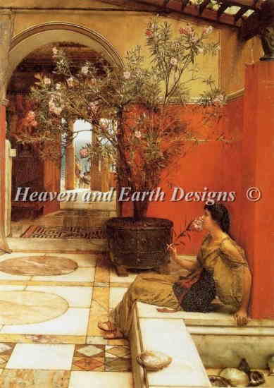 Lawrence Alma-Tadema（ローレンス・アルマ＝タデマ） 名画 【An Oleander】 HAED クロスステッチ刺しゅう 図案 Heaven And Earth Designs 輸入 全面刺し チャート 美術 絵画 1