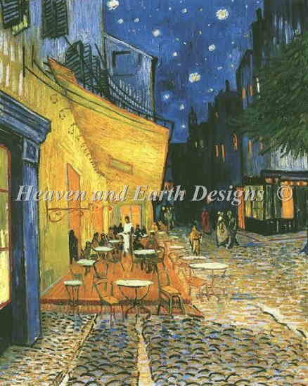 Vincent Van Gough フィンセント・ファン・ゴッホ 名画 【夜のカフェテラス-Cafe Terrace On The Place-】 クロスステッチ刺しゅうチャート HAED Heaven And Earth Designs 図案