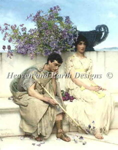 Lawrence Alma-Tadema(ローレンス・アルマ=タデマ) 名画 【Eloquent Silence】 HAED クロスステッチ刺しゅう 図案 Heaven And Earth Designs 輸入 チャート 美術 絵画