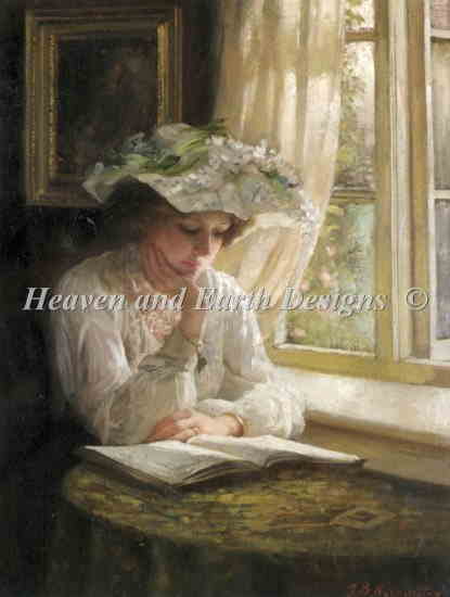 Thomas Benjamin Kennington（トーマス・ベンジャミン・ケニントン） 名画 【Lady Reading By A Window】 HAED クロスステッチ刺しゅう 図案 Heaven And Earth Designs 輸入 チャート 美術 絵画