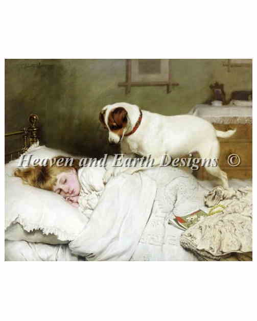 Charles Burton Barber（チャールズ・バートン・バーバー） 名画 【Time To Wake Up】 クロスステッチ刺しゅうチャート HAED 図案 Heaven And Earth Designs 難しい 輸入 上級者様向け