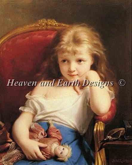 Fritz Zuber-Buhler（フリッツ・ツバー＝ビューラー） 名画 【Young Girl Holding A Doll】 美術 絵画 芸術作品 HAED クロスステッチ刺しゅう 図案 Heaven And Earth Designs 輸入 チャート