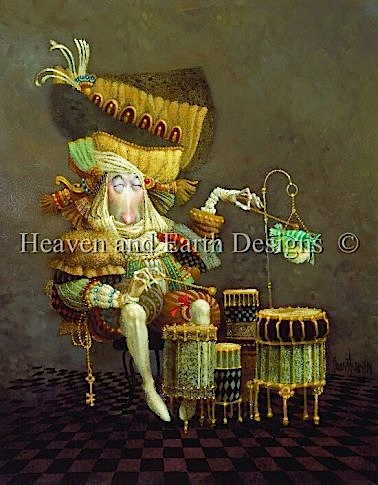 HAED ししゅうクロスステッチチャート 魚介類打楽器奏者 Heaven And Earth Designs 輸入 James C Christensen 上級者 Piscatorial Percussionist 図案 全面刺し