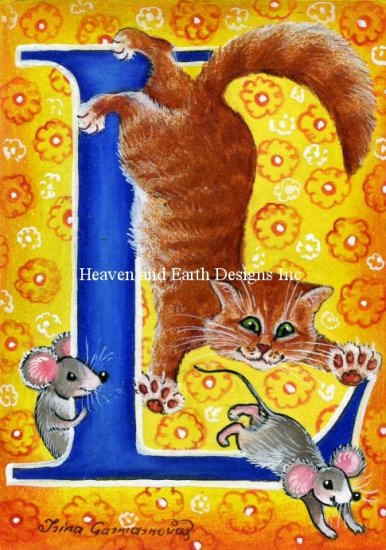 クロスステッチ刺繍図案 猫のアルファベット（L） Heaven And Earth Designs 輸入 Irina Garmashova 上..