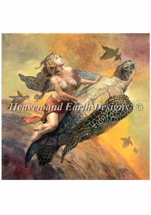 ししゅうクロスステッチ図案 亀 Heaven And Earth Designs 輸入 Julie Bell and Boris Vallejo 上級者 Tortuga 全面刺し