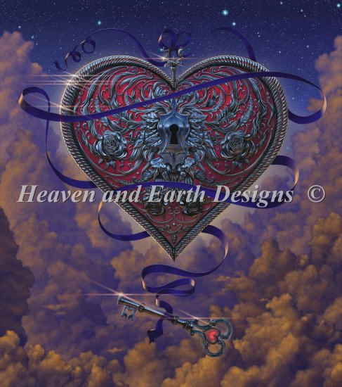 クロスステッチ刺しゅうチャート ハートと鍵 Heaven And Earth Designs 輸入 Vincent Hie 上級者 Heart And Key