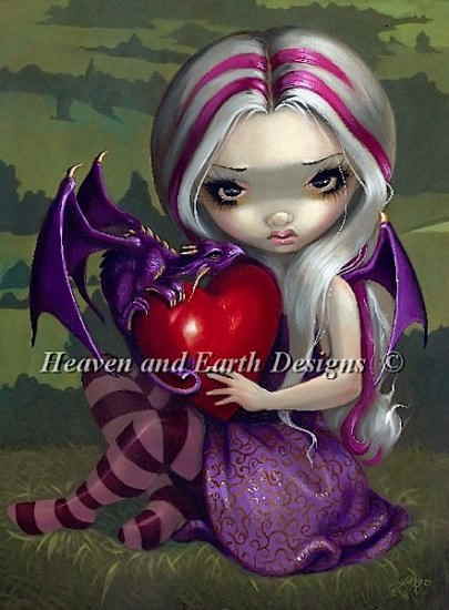 Jasmine Becket Griffith クロスステッチ刺しゅうチャート HAED 図案 【Mini Valentine Dragon】 Heaven And Earth Designs 難しい 輸入 上級者様向け