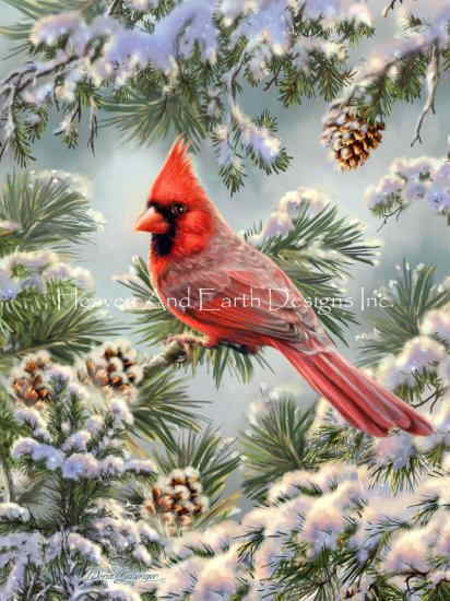 Heaven And Earth Designs クロスステッチ図案 チャート  Cardinal In Snowy Pine