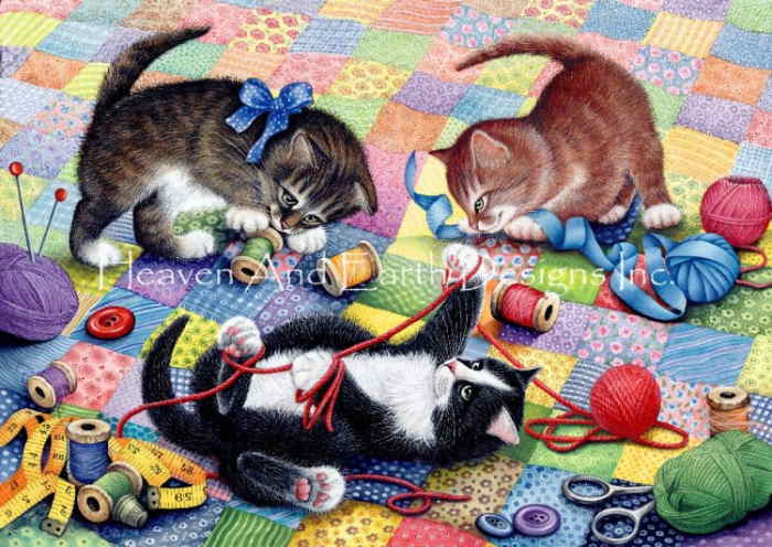 HAED クロスステッチ図案 チャート 上級者 【キルトと子猫】 Quilt Max Colors 1