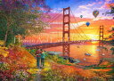 Dominic Davison クロスステッチ 図案 刺しゅう チャート 【 Golden Gate Romance 】 Heaven And Earth Designs 輸入 上級者 風景 橋 海 カップル 恋人 気球 夕焼け 日暮れ サンセット