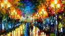 Leonid Afremov クロスステッチ 図案 刺しゅう チャート 【 Romantic Night 】 Heaven And Earth Designs 輸入 上級者 風景 夜景 散歩 雨