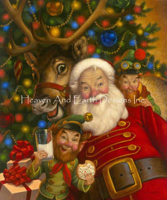 Scott Gustafson クロスステッチ刺しゅうチャート HAED 図案 【Supersized Santa's Selfie Max Colors】 Heaven And Earth Designs 輸入 上級者 クリスマス サンタクロース おもちゃ ギフト