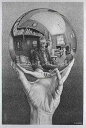 M.C. Escher(マウリッツ・エッシャー)名画 【Hand With Reflecting Sphere】 クロスステッチ刺しゅうチャート HAED 図案...