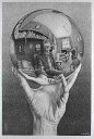 M.C. Escher（マウリッツ・エッシャー）名画 【Hand With Reflecting Sphere】 クロスステッチ刺しゅうチャート HAED 図案 Heaven And Earth Designs 輸入 上級者 難しい