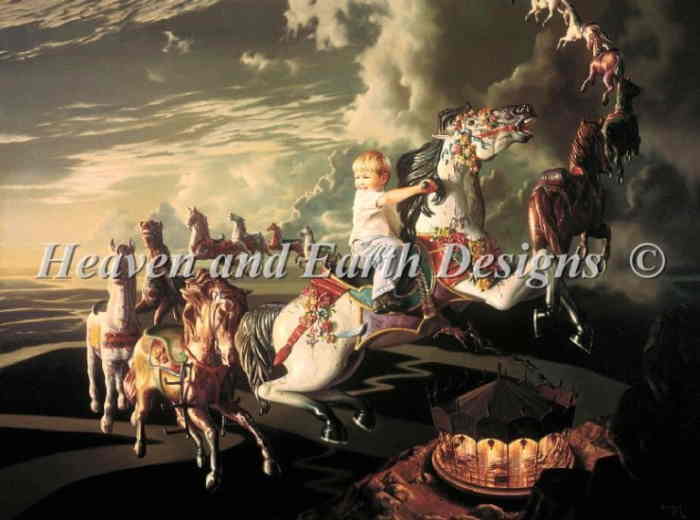 Bob Byerley クロスステッチ刺しゅうチャート HAED 図案 【Evening Ride】 Heaven And Earth Designs 輸入 上級者 子供 幼児 メリーゴーランド 馬 空 回転木馬