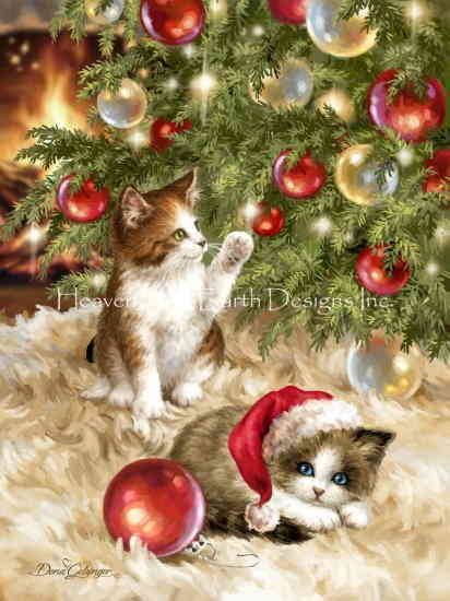 Dona Gelsinger クロスステッチ刺しゅうチャート HAED 図案 【Mini Christmas Tree Kittens】 Heaven And Earth Designs 輸入 上級者 海外 クリスマス ねこ ネコ 猫 クリスマスツリー オーナメント