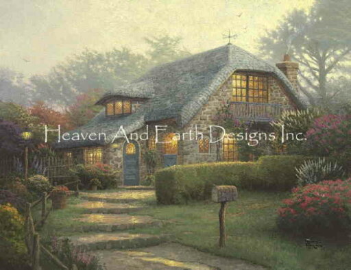Thomas Kinkade クロスステッチ刺しゅうチャート HAED 図案 【Mini Lilac Cottage】 Heaven And Earth Designs 難しい 上級者 風景 カントリー Thomas Kinkade クロスステッチ刺しゅうチャート HAED 図案 【Mini Lilac Cottage】 Heaven And Earth Designs 難しい 上級者 風景 カントリー
