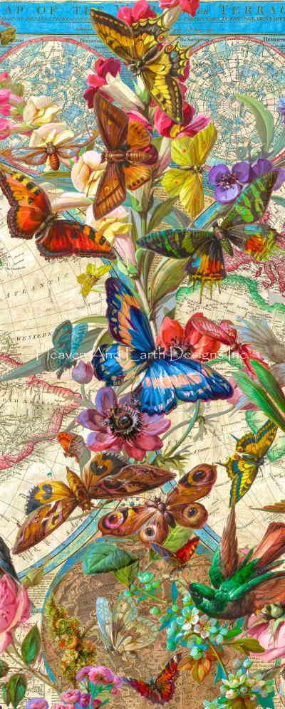 Aimee Stewart クロスステッチ刺しゅうチャート HAED 図案 【Storykeep Birds Butterflies and Blooms World Map】 Heaven And Earth Designs 難しい 輸入 上級者様向け 地図 世界地図 蝶 バタフライ