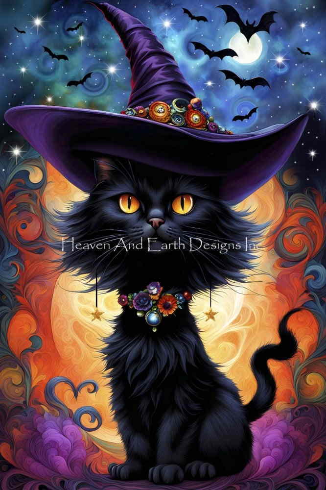 Watson Malcolm クロスステッチ 図案 刺しゅう チャート 【 Halloween Kitty 】 Heaven And Earth Designs 輸入 上級者 ねこ 猫 ネコ くろねこ 黒猫 キャット ハロウィン ハロウィーン