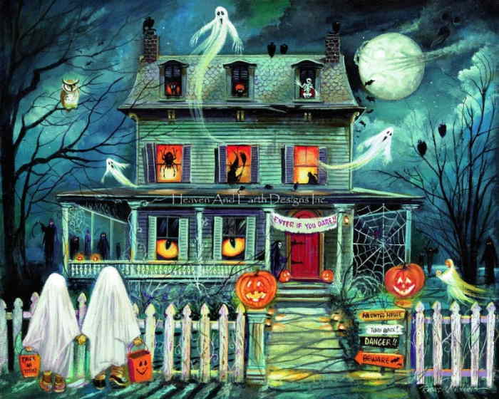 Ruanne Manning クロスステッチ 図案 刺しゅう チャート 【 Enter If You Dare 】 Heaven And Earth Designs 輸入 上級者 ハロウィン ハロウィーン お化け屋敷 おばけ オバケ 幽霊