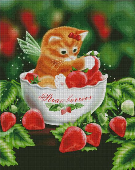 Heaven And Earth Designs (HAED) クロスステッチ刺繍 図案 Strawberry Kitten 妖...