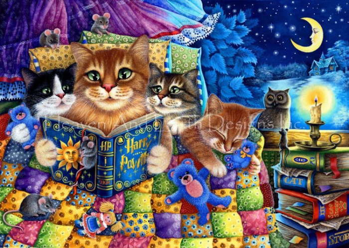 Irina Garmashova クロスステッチ刺しゅうチャート HAED 図案 【Cats Reading Max Colors】 Heaven And Earth Designs 難しい 輸入 上級者様向け