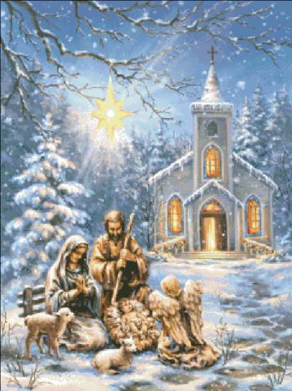 クロスステッチ刺繍 図案 輸入 Heaven And Earth Designs (HAED) 礼拝堂の出産 Nativity At The Chapel 全面刺し 上級者