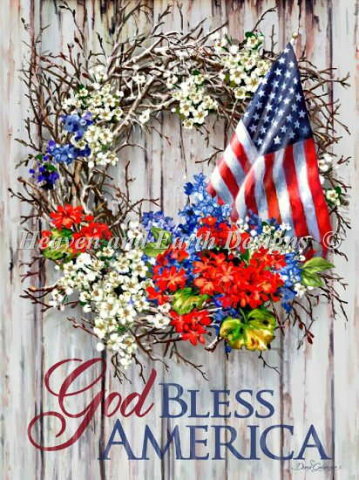 ししゅうクロスステッチ図案 HAED 愛国心のリース/背景無し Heaven And Earth Designs 輸入 Dona Gelsinger 上級者 Supersized Patriotic Wreath NO BK ハイレベル