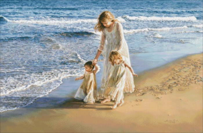 Heaven And Earth Designs (HAED) クロスステッチ刺繍 図案 輸入 砂浜を歩く A Walk In The Sand 全面刺し 上級者