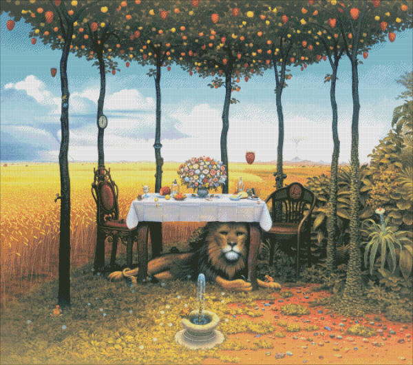 Jacek Yerka クロスステッチ刺繍 HAED 図案 Heaven And Earth Designs 輸入 午後のライオン Lions Afternoon 全面刺し 上級者