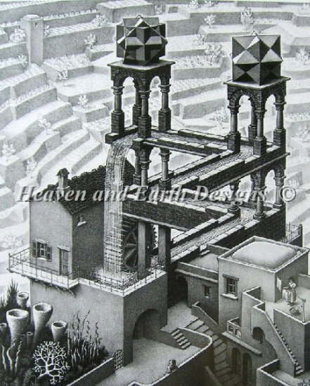 Maurits Cornelis Escher（マウリッツ・コルネリス・エッシャー） 名画  美術 絵画 芸術作品 だまし絵 HAED クロスステッチ刺しゅう 図案 Heaven And Earth Designs 輸入 チャート