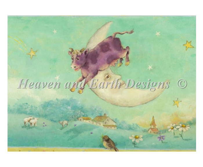 クロスステッチ刺繍 図案 HAED Heaven And Earth Designs 輸入 上級者 Nancy Faulkner 月の上の牛の小さな宝物 Tiny Treasures Cow Over The Moon 全面刺し