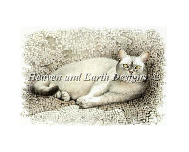 クロスステッチ刺繍 図案 Heaven And Earth Designs HAED 輸入 上級者 Lesley Ivory 太陽で温かいタイルで休む猫 Mumu Resting On Sun Warmed Mosaic