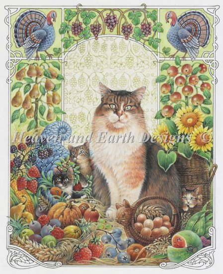 クロスステッチ刺繍 図案 Heaven And Earth Designs HAED 輸入 上級者 Lesley Ivory 猫と感謝祭 Thanksgiving With Aganeatha