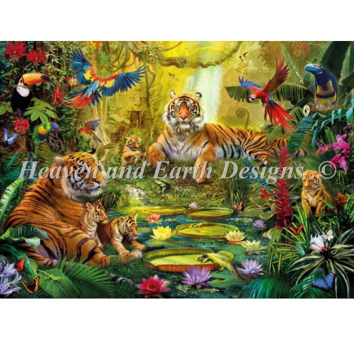 Heaven And Earth Designs クロスステッチ刺繍図案 HAED 輸入 上級者 Jan Patrik Krasny ジャングルと虎の家族 SS Tiger Family In The Jungle 全面刺し ハイレベル