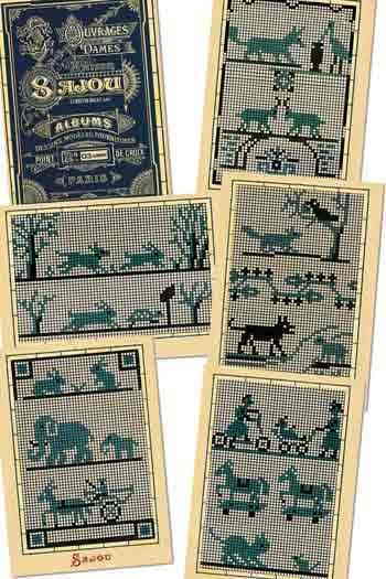 SAJOU グリーティングカード 6枚セット 【POCHETTE DE SIX CARTES POINT DE CROIX 3】 案内状 招待状 ..