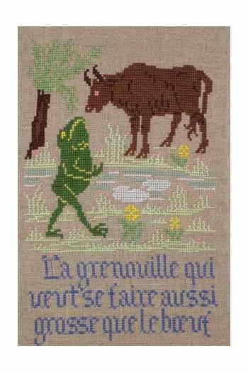 Maison Sajou（サジュー） クロスステッチ刺繍チャート 図案 【FABLE JEAN DE LA FONTAINE LA GRENOUILLE QUI VEUT SE FAIRE AUSSI GROSSE QUE LE BOEUF／牛と蛙】 フランス GRI_PDC_SAJ_LAF_24 【予約】