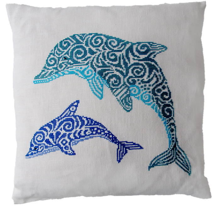 クロスステッチ キット 上級者 フレメ 【 ドルフィンのクッション 】 Haandarbejdets Fremme 刺しゅう北欧 デンマーク 海外 輸入 20-6984