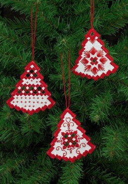 PERMIN ハーダンガークリスマスツリー・レッド Hardanger Christmas tree red （3pck） 刺繍 キット デンマーク 北欧 刺しゅう ペルミン 01-5625 【DM便対応】