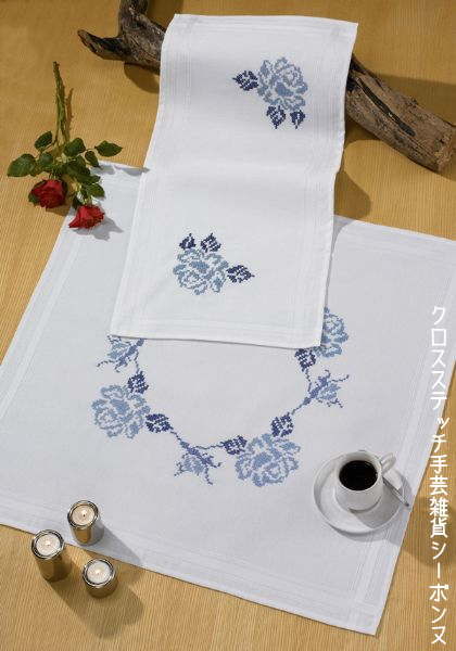 クロスステッチ刺繍輸入 ペルミン Blomsterdug 花のテーブルクロス Permin of Copenhagen デンマーク 北欧刺しゅう 上級者 27-1670R