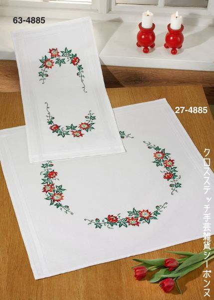 刺繍輸入キット ペルミン Juleroser クリスマスローズのテーブルクロス Permin of Copenhagen デンマーク 北欧刺しゅう 上級者 27-4885