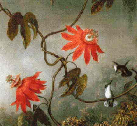 マーティン・ジョンソン・ヒード（Martin Johnson Heade） 名画 美術 芸術 絵画 芸術作品 クロスステッチ刺しゅうチャート 図案 【Passion Flowers and Hummingbirds (detail) 】 Scarlet Quince ハチドリ 花 フラワー 難しい 上級者 海外 輸入